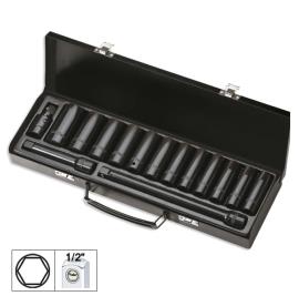 "Ključevi nasadni 1/2"" kovani duboki 10-27 mm sa zglobnim nastavkom i nastavcima u metalnom koferu 15/1 JBM"